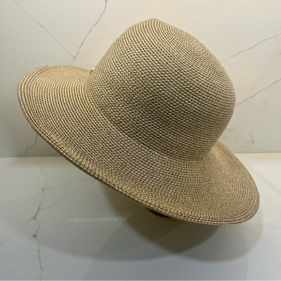 Eric Javits Wide Rim Woven & Gold Metallic Sun Hat NWOT - Picture 5 of 6